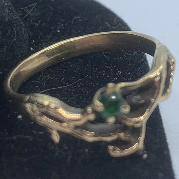 Vintage 14K Yellow Gold Ring W/Green Emerald Wrapped Branch Design Size 7 - Picture 6 of 8